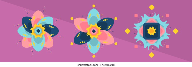 Ramadan element set with purple, yellow, pink and blue color