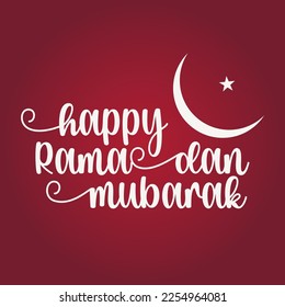 Ramadan English Text Typografie und Kalligrafie in Vector. Das Thema, Grußkarte, 
Vorlage, Großzügiger Ramadan, Halbmond, 
Fröhlich Ramadan, Star, Ramadan Mubarak, Farbverlauf.
