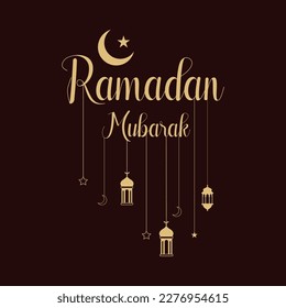 Ramadan English Text Typografie und Kalligrafie in Vector. Das Thema, Grußkarte, 
Vorlage, Großzügiger Ramadan, Halbmond, 
Fröhlich Ramadan, Ramadan Mubarak, Farbverlauf, Stern.