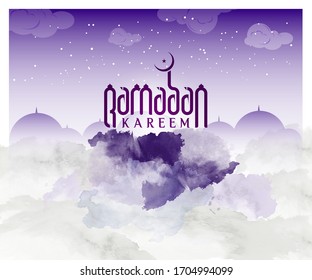 Ramadan English Typography with colorful cloud background