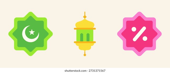 Ramadan Essentials Flat Modern Minimalist Icon Set mit islamischen Symbolen