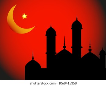 
Ramadan event vector illustration. Quite the concept of Islamic Ramadan on the background of the sunset