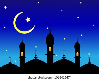 Ramadan event vector illustration. Quite the concept of Islamic Ramadan on the background of the sunset