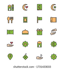 Ramadan filled icon. Ramadan icon sets variations. 