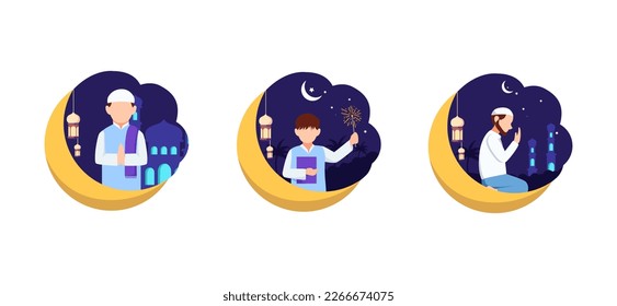 Ramadan Flat Bundle Design Illustration
