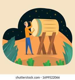 Ramadan flat design with man performing a drum beating tradition