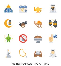 Ramadan flat icons set 2, ramadan kareem icons, vector illustration.