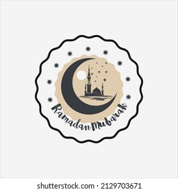 Ramadan Flat Illustration with Crescent Moon and Mosque Vector