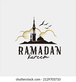 Ramadan Flat Illustration with Mosque Vector