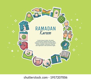 ramadan flyer or gift card template with modern flat style and icon collection