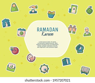 ramadan flyer or gift card template with modern flat style and icon collection
