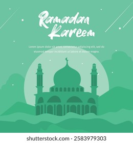 Ramadan flyer with mosque flat style