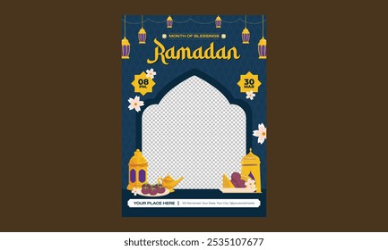Volante de Ramadán. Diseño de Ilustración vectorial para cartel, Anuncio, volante, saludo, tarjeta, correo, cubierta.