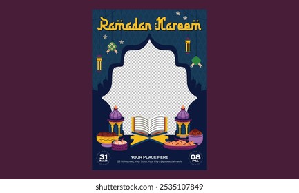 Volante de Ramadán. Diseño de Ilustración vectorial para cartel, Anuncio, volante, saludo, tarjeta, correo, cubierta.