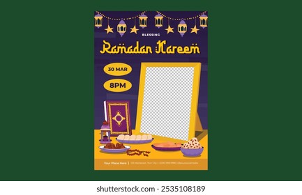 Ramadan Flyer. Vektorgrafik-Design für Poster, Banner, Flyer, Gruß, Karte, Post, Cover.