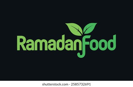 Ramadan food logo design with green leaf vector