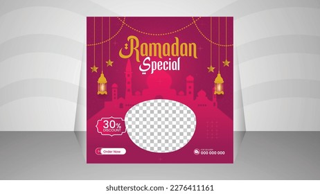 
Ramadan food social media post,Islamic social media template design,Iftar mean is breakfasting and Arabic text mean is Ramada.