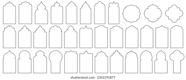 Ramadan frame shape. Islamic door window and arch design. Oriental architecture elements template set. Traditional eastern decor. Vector illustration.