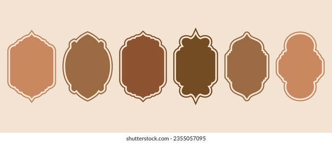 Ramadan frame shape. Islamic window and door icons set. Arabic oriental arches. Silhouettes of arabesque traditional templates. Vector.