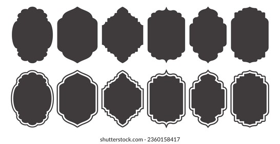 Ramadan frame shape. Islamic window and door icons set. Arabic oriental arches. Silhouettes of arabesque traditional templates. Vector.