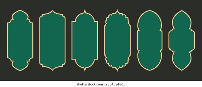 Formas de marco de Ramadán. Borde dorado con patrón para banner. Elementos de diseño islámico de lujo para la decoración de plantillas vectoriales de época.