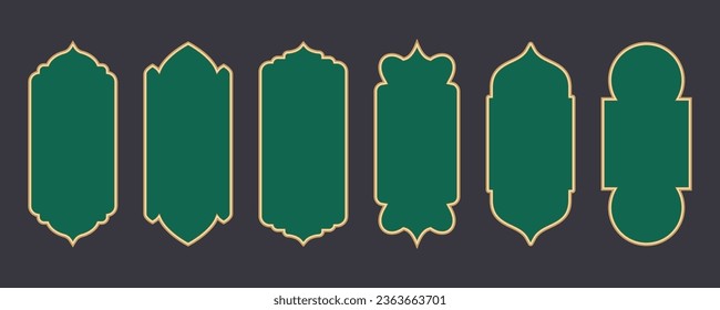 Ramadan frame shapes. Golden border with pattern for banner. Islamic luxury design elements for decoratio Vintage vector templates.