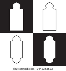 Conjunto de formas de marco de Ramadán. Diseño de ventana indio. Arco islámico turco con adorno. Iconos de puerta arabescos vectoriales. Elementos de arquitectura oriental musulmana. Siluetas de etiqueta engomada. vector.