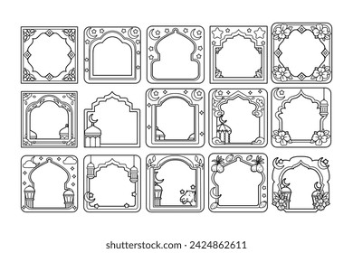Ramadan frame vector outline sketch illustration set