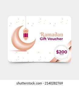 Ramadan Gift Voucher With Golden Lamp. Ramadan Sale Template For Promotion.