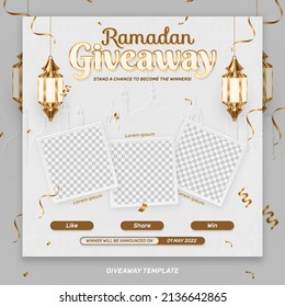 Ramadan giveaway contest invitation square banner template with arabic ornaments