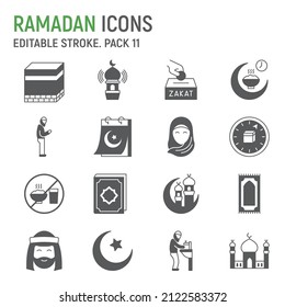 Ramadan glyph icon set, islam collection, vector graphics, logo illustrations, Happy Ramadan vector icons, islamic signs, solid pictograms, editable stroke