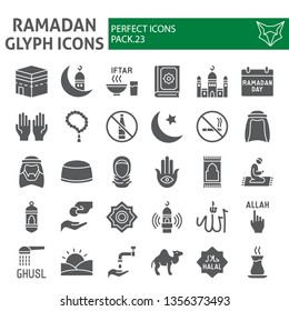 Ramadan glyph icon set, islamic symbols collection, vector sketches, logo illustrations, muslim signs solid pictograms package isolated on white background, eps 10.