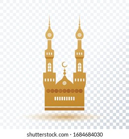 Ramadan gold decor, mosque on a transparent background. Islamic symbol. Stock vector illustration
