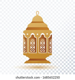 Decoración dorada de Ramadán, linterna oriental, linterna sobre un fondo transparente. Símbolo islámico. Ilustración vectorial de existencias
