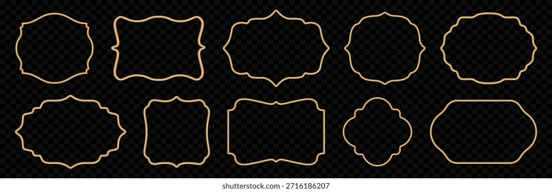 Ramadan gold frame collection on black background. Vintage realistic ornamental vignette, oriental 3d border. Vector luxury design elements for certificate, award, stamp, label, badge, windows