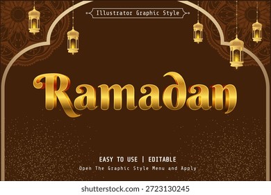 Ramadan Gold Text Style Effect with Elegant Islamic Ornament Background