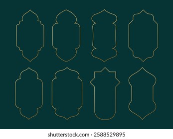 Ramadan golden frame window line simple minimal design elements collection