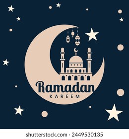 Ramadan with a golden mosque in the shape of a moon