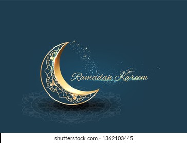 Ramadan with golden ornate crescent greeting  card islamic celebration background