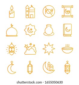 Ramadan gradient style icon set design, Islamic muslim religion culture belief religious faith god spiritual meditation and traditional theme Vector illustration
