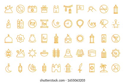 Ramadan gradient style icon set design, Islamic muslim religion culture belief religious faith god spiritual meditation and traditional theme Vector illustration