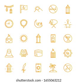 Ramadan gradient style icon set design, Islamic muslim religion culture belief religious faith god spiritual meditation and traditional theme Vector illustration
