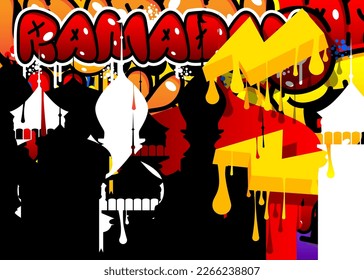 Ramadan Graffiti background with traditional Arabic Style Architectures. Abstract modern holiday street art decoration performed in urban painting style.
