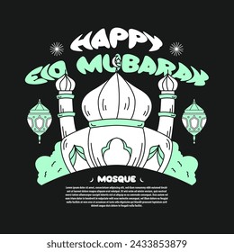 Ramadan graphic mosque lamp hand drawn dark green vector illustration, good for wall, element, merchandise design