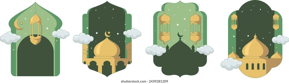 Ramadan Green Badge Vector, Sticker Ramadan Vector, Greeting Card for Ramadan