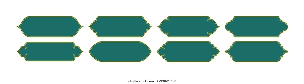 Ramadan Green Frame Shapes. Islamic Vector Design Elements with Ornamental Golden Pattern Frame. Vintage Muslim Decorative Badges with Decorated Border.