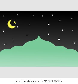 ramadan green mosque background vector with yellow moon and stars night sky