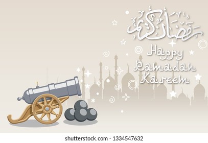 Ramadan greeting background with abstract big cannon and mosque, EPS 10 contains transparency.