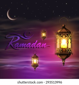 Ramadan, greeting background with lanterns.