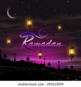 Ramadan, greeting background with lanterns.